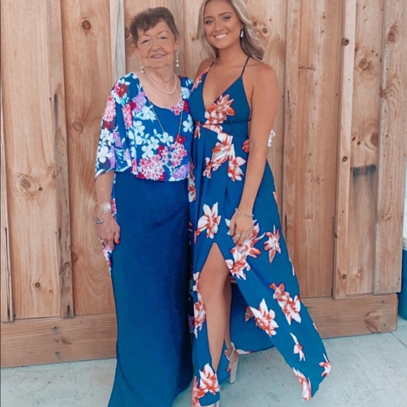 Navy Blue Floral Maxi Dress (Only worn once) - Picture 5 of 7